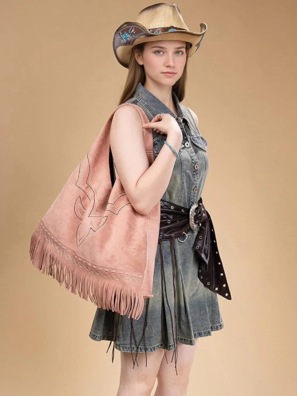 Fringe Large Hobo Bags for Women Western Oversize Suede Shoulder Purses Ladies T - Picture 2 of 4